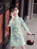 2026 Novo Estilo Cheongsam Outono Meninas Verde Fashionável Estilo Chinês Fantasia de Performance Artística Retrô Vestido de Princesa Estilo Antigo
