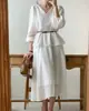 El tamaño ha sido actualizado. Vestido de gasa semitransparente elegante con cuello en V, estilo chic coreano y francés, falda de longitud media con cinturón