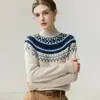 Suéter Tricot Vintage Fair Isle Consinee 100% Caxemira Pura para Mulheres, Solto e Macio, Afinando e Versátil