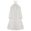 Vestido Curto de Verão com Gola Halter, Renda Doce e Estampado Floral, com Lindo Design nas Costas, Sexy e Emagrecedor, Elegante Vestido de Verão para Mulheres