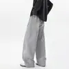 Calça casual simples e estilosa para o dia a dia, com cordão, perna larga, versátil, sensação relaxada, com costura aparente e design plissado.