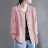 Chaqueta de Algodón y Lino para Primavera y Otoño con Protección Solar para Mujer, Nueva Chaqueta Versátil, Top, Cuello Camisero, Color Sólido, Camisa de Algodón y Lino, Camisa para Aire Acondicionado
