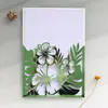 Tarjeta de felicitación de página interior con estampado de hojas de vacaciones europeo y americano, Tarjeta de invitación hermosa con corte láser verde oscuro para boda en stock