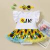Roupas Infantis Estilo Europeu e Americano Transfronteiriças Vestido de Aniversário Saia Vestido de Manga Voadora Faixa de Cabelo Conjunto de Duas Peças