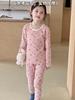 Ropa de Casa de Doble Capa de Seda y Lana para Niños Otoño e Invierno Conjunto de Ropa Interior Térmica Engrosada Ropa y Pantalones de Otoño para Niños y Niñas