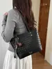 Bolsa de ombro casual com padrão de losango e blocos de cor, bolsa de ombro grande estilo coreano para o dia a dia, bolsa de ombro tote simples e elegante