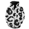 Moletom com zíper unissex de corte solto, estampa de leopardo multicolorida, impressão 3D, estilo novo transfronteiriço, direto do fabricante