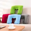 Almohada inflable de flocado directa de fábrica para siesta, almohada en forma de U, camping al aire libre