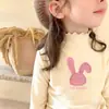 Camiseta térmica de forro polar para niña, manga larga, otoño e invierno, cuello alto, elegante, borde de hongo para niños, ropa interior