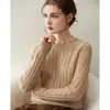Suéter de cachemira para mujer, 100% cachemira de cabra pura, estilo nuevo, tejido de ochos, jersey vintage de cuello redondo, suéter cálido de punto para usar como capa base