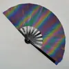 Ventilador de Tecido Refletivo 33cm Ventilador de Tecido Refletivo Fresco Atividades de Festa Ventilador Refletivo de Kung Fu Leque Dobrável
