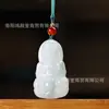 Colgante de Jade Verde Tianshan de Xinjiang de Guanyin Buda Colgante de Buda Sonriente de Guanyin de Jade de Seda Dorada Natural de Xinjiang Buda Maitreya