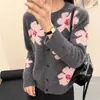 Cardigan Suéter de Lã com Bordado Floral de Alta Qualidade para Mulheres 2026 Outono e Inverno Novo Estilo Jaqueta de Tricô Top