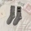 Meias de Algodão Penteado com Laço na Barra Meia-Calça Estilo Japonês para Menina Meias Brancas Estilo Ballet Meias Largas Estilo Miu