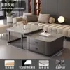 Mesa de centro nueva para hogar de departamento pequeño sala de estar losa de roca italiana vidrio extensible almacenamiento simple moderna cuadrada mesa de té
