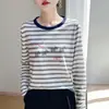 Camiseta de Manga Larga a Rayas para Mujer Nueva de Otoño e Invierno, Cuello Redondo Clásico, Camiseta Básica, Suministro Directo de Fábrica, Top Básico Versátil, Venta al por Mayor