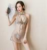 Lencería Sexy para Mujer, Cheongsam Estilo Chino, Transparente, Uniforme Sin Quitar, Tentación, Pasión, Pijama Sexy de Tul, Traje de Talla Grande