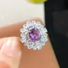 Anillo de Amatista Natural Piedra Principal 7x 9mm Cuerpo Completo de Red Color Fuego Calidad Plata 925 Seiko Incrustación Fábrica Outlet