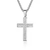 Collar Cruz de Acero Inoxidable con Bordes Biselados, Diseño Tridimensional Finamente Tallado, Incrustaciones de Diamantes, Simple y Versátil para Hombres, el Más Vendido Transfronterizo Europeo y Americano