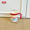 Vaso para enjuague bucal de color block retro con estampado de crema, vaso para cepillo de dientes de plástico con asa para uso en el baño del hogar