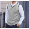 2026 Nuevo Chaleco de Punto Trenzado sin Mangas de Cuello en V para Hombre Otoño/Invierno Transfronterizo Talla Grande Camisa Base Casual