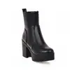 33-43 Botas de mujer europeas y americanas de otoño e invierno con plataforma impermeable de suela gruesa, tacón alto grueso, cabeza redonda simple, botas cortas para exteriores, botas de jinete, talla grande