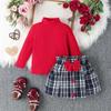 Traje de estilo de moda europea y americana transfronteriza, Otoño e Invierno Caliente, Color Sólido, Cuello Medio, Manga Larga, Cuadros, Conjunto de Falda de Dos Piezas