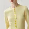 Otoño e Invierno Nuevo Estilo Pequeño Estilo Chanel Diseño de Botones Suéter de Cachemira Manga Larga Cárdigan Tejido para Mujer Bloque de Color Cuello Redondo Suéter Engrosado