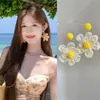Pendientes Tejidos de Flor Grande Estilo Yi Mengling para Mujer, Pendientes Exagerados Estilo Vacaciones en la Playa Sin Broches para Orejas Perforadas, Girasol