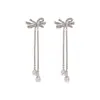 Pendientes Largos de Alta Gama Pendientes Vintage para Mujer Pendientes de Borla de Lazo con Pedrería Tendencia Elegante Nuevo Estilo Japonés y Coreano