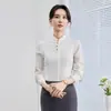 Uniforme de trabajo de camarera para sala principal de restaurante, estilo chino, cuello mao, camisa profesional de manga larga para mujer, primavera y otoño