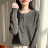 Cardigã feminino, gola redonda, adornado com strass, cor sólida, suéter de tricô, peça externa, estilo transfronteiriço, outono/inverno, com lantejoulas, de abotoamento simples, modelador, elegante, manga longa