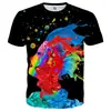 Camiseta de manga curta estampada digitalmente em 3D, popular no exterior, para o verão, solta, com efeito estereoscópico 3D para olho nu, sucesso europeu e americano