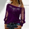 Ropa de Moda para Mujer 2024 Top Casual de Manga Larga con Cuello Diagonal Ropa para Mujer Camiseta Holgada con Hombros Descubiertos