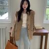 Traje de Chaqueta con Cuello de Solapa Simple, Bolsillos Dobles con Solapa, Color Maillard, Estilo Retro Francés