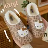 Chinelos Femininos de Algodão Desenho Animado Gato KT para Casa, Antiderrapantes, Duráveis, Forrados com Lã, EVA, Outono/Inverno, Cobertura no Calcanhar, Quentes, Licenciado Oficialmente