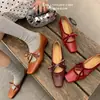 Zapatos Mary Jane de Cuero Completo Ajustables con Cordones para Mujer, Zapatos Planos Suaves con Tacón Grueso y Lazo para el Trabajo