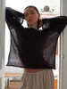 Tricô Vazado Transfronteiriço Estilo Europeu e Americano 2026 Primavera/Verão Novo Top de Tricô Feminino Transparente Fino Gola Redonda Grande Manga Sino