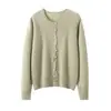 26 Novo Estilo de Inverno 100% Caxemira Gola Redonda Cardigan de Tricô com Botões Cruzados Cor Sólida Suave e Macio Top Suéter de Caxemira