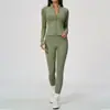 Nueva chaqueta deportiva de manga larga, ajustada, con cremallera, alta elasticidad, transpirable, de secado rápido, conjunto de ropa para correr, fitness, yoga para mujer 6116