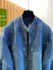 Jaqueta jeans azul super bonita feminina curta 2026 nova início do outono estilo coreano solta casual gola alta jaqueta top