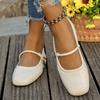 Sapatos Mary Jane Baixos de Bico Redondo para Mulheres, Estilo Francês Primavera e Outono, Sapatos de Salto Único Versáteis com Solado Grosso, Exportação Atacadista