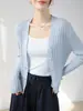 Chaqueta Cardigan de Punto Tencel con Diseño de Canalé en V, Moda de Hong Kong y Americana, para Mujer, Corte Ajustado, Talla Petite, Camisa Protectora Solar, Negro