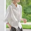 Elegante top casual de estilo francés para mujer, nuevo modelo principios de otoño 2025, versátil, adelgazante, camisa entallada a la cintura