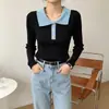 Tiro real: Tricô de gola alta com blocos de cor estilo coreano, manga longa, novo design moderno e slim fit, versátil para mulheres