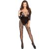 Amazon Lingerie Sexy de Manga Longa sem Costas e sem Abertura na Virilha, Meia-Calça Preta Fishnet Transparente com Recortes