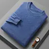 Nuevo Suéter de Lana Australiana de Cuello Redondo para Hombre de Primavera y Otoño Top Casual Camiseta Base de Color Sólido Suéter de Punto Versátil para Hombre