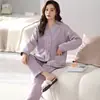 Pijama cardigã sanduíche de algodão Air feminino outono e inverno algodão quente espessado doce gola V casual manga longa roupa de casa