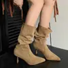 Primer Encuentro Botas Hasta la Rodilla de Mitad de Temporada para Mujer Estilo Nuevo Tacón de Aguja Otoño Invierno Punta Puntiaguda Botines Estilizadores Tacones Altos Botas Martin Botas Apiladas