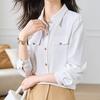 Fornecimento transfronteiriço 2020 Primavera e Outono Novo estilo coreano moderno camisa branca de bolso duplo emagrecedora Top feminino de chiffon